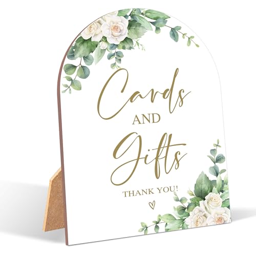 White Rose Cards and Gifts Sign, Wedding Ceremony Signs, 6 x 8 Inch Arch Wooden Tabletop Sign with Stand, Wedding Reception Decoration Supplies (BJ01) - color: Multicolor-1
