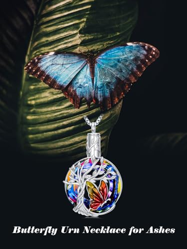 TOUPOP Butterfly Necklace for Women 925 Sterling Silver Tree of Life Butterflies Dragonfly Hummingbird Pendant Necklaces Crystal Jewelry Anniversary Christmas Birthday Gift for Her - color: Butterfly Red - Urn