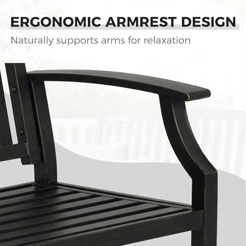 Grand patio 52" Farmhouse Outdoor Bench with Armrest, Black & Gold | Anti-rust Aluminum Frame, Faux Wood Grain Finish, for Front Porch, Yard, Park, Garden - color: Black & Gold
