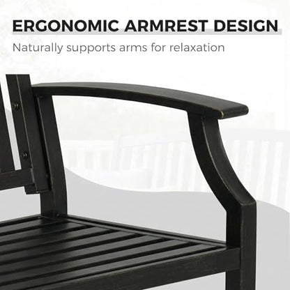 Grand patio 52" Farmhouse Outdoor Bench with Armrest, Black & Gold | Anti-rust Aluminum Frame, Faux Wood Grain Finish, for Front Porch, Yard, Park, Garden - color: Black & Gold
