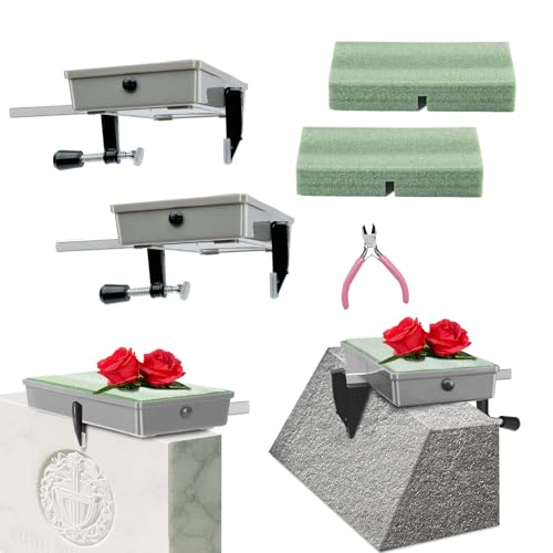 Cemetery Saddles for Graves,Headstones,Monuments,3-8", Never Blown Away | 2 Sets Funeral Flower Saddle Stands,Perfect for Honoring Loved Ones on Christmas,Memorial Day,Mother's Day & More,Patented - color: Gray, size: 3-8“