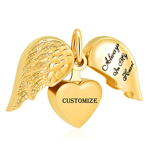 Imrsanl Cremation Jewelry for Ashes Heart Urn Necklace Pendants Ashes for Women Men Family Keepsake Memorial Angel Wing with Charm Heart for Loved Ones - color: Customize