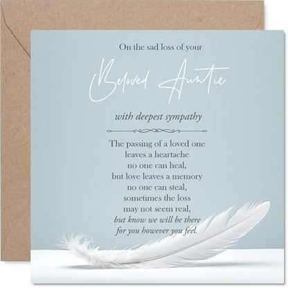 Stuff4 Sympathy Card, The Sad Loss of Your Auntie | Bereavement Card for Nephew Niece, 5.7 x 5.7 Inch Aunt Aunty Mournful Greeting Cards - color: Auntie
