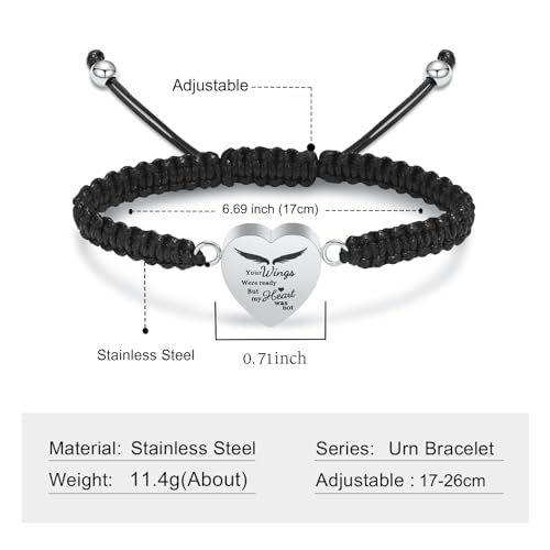 Imrsanl Heart Cremation Bracelet for Ashes Memorial Urn Jewelry - color: Rope-Silver