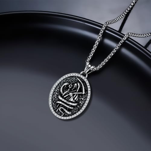 925 Sterling Silver Patron Saint Necklace Amulet Miraculous Medal Pendant Jewelry for Men Women with Friendship Talisman Travel Inspirational Gifts - color: black-E