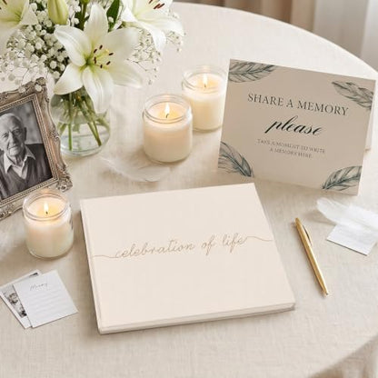 Funeral Guest Book for Celebration of Life, in Loving Memory Sign in Book - color: Beige