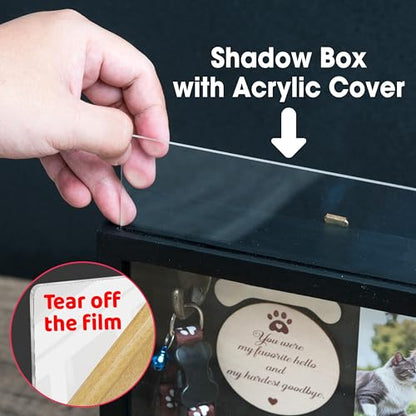vinatimes 8.6'' Pet Memorial Gift Shadow Box Black Collar Holder Picture Frame Pet Paw Ink Kit Dog Wooden Sculpture Bottle Rainbow Pet Hair Keepsake Gift Loss of Dog Cat Tabletop Wall Hanging PSD-4B - color: Black, size: 8.6 inches