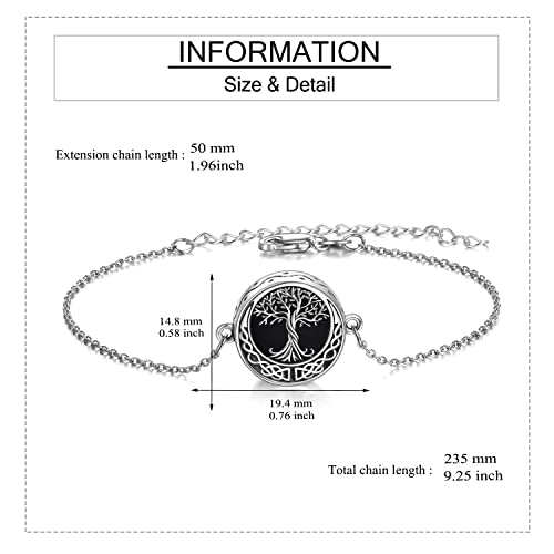 ONEFINITY Sunflower/Tree of Life Urn Bracelet for Ashes 925 Sterling Silver Sunflower/Tree of Life Cremation Keepsake Pendant Locket Bracelet for Women Mom - style: Black Onyx tree of Life