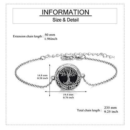 ONEFINITY Sunflower/Tree of Life Urn Bracelet for Ashes 925 Sterling Silver Sunflower/Tree of Life Cremation Keepsake Pendant Locket Bracelet for Women Mom - style: Black Onyx tree of Life