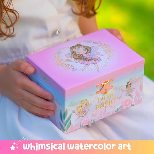Giggle & Honey Musical Fairy Jewelry Box for Girls - Kids Music Box with Spinning Fairy and Mirror, Princess Birthday Gifts for Little Girls, Childrens Jewelry Boxes for Ages 3-10 - 6 x 4.7 x 3.5 in | Music Boxes for Little Girls, Toddler Jewelry Box for