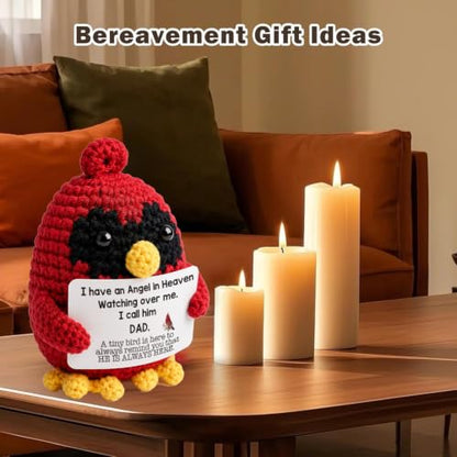 Handmade Crochet Cardinal Memorial Gift Loss of Father Bereavement Sympathy Remembrance Comfort Condolence Passed Away Loved One Dad in Heaven Red Bird Spiritual Messenger Keepsake - style: Loss of Father