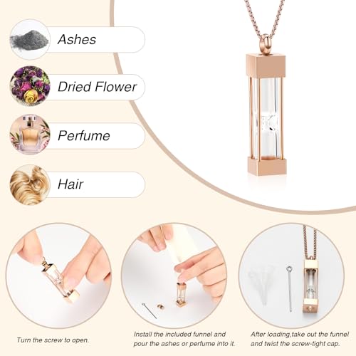 Oinsi Glass Hourglass Cremation Jewelry for Ashes Cylinder Urn Necklace Container Vial Necklaces Bottle Memorial Cremation Keepsake Jewelry Ash Pendant for Women/Men - color: Rose Gold