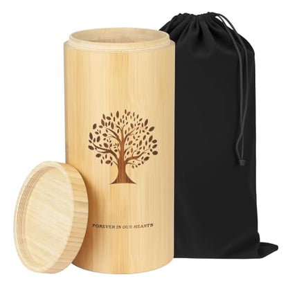 Large Urns for Human Ashes with Screw On Lid,Bamboo Cremation Urns for Ashes Adult Male Female Men Women,Large Scattering Tubes with Tree of Life Pattern,5.1 * 11 Inches,with Velvet Bag - size: Large urn with threaded lid