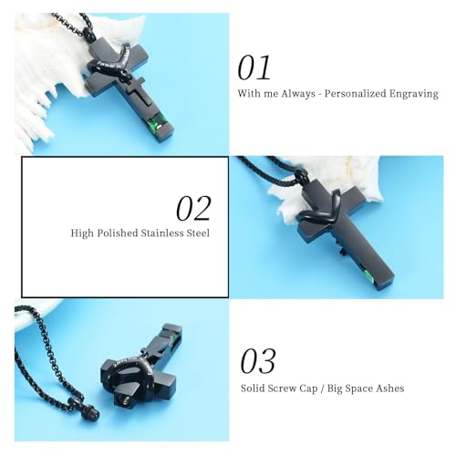 Oinsi Black Cross Urn Necklace For Ashes Of Loved Ones With Birthstone Always In My Heart Cremation Jewelry Keepsake Pendant Women Men - color: Green Stone