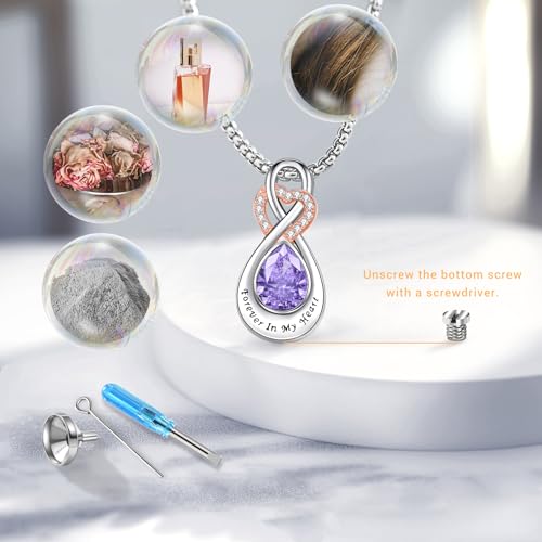 Infinity Urn Necklace for Ashes Sterling Silver Heart Moonstone Turquoise Birthstone Keepsake Memorial Cremation Jewelry for Women - style: Infinity A-06-Jun-Alexandrite