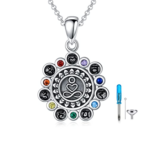 PELOVNY Urn Necklaces for Ashes of Loved Ones 925 Sterling Silver Personalized Heart Locket Urn Necklace Cremation Keepsake Memorial Jewelry Gifts for Women Men - color: Chakra Urn
