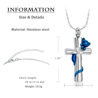 constantlife Cross Urn Necklace for Ashes Cat Butterfly Cremation Jewelry for Women Men Memorial Pendant Chain Human Pet Ashes Holder - color: Blue