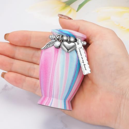 Customize Small Urn for Human Ashes Aluminium Keepsake Memorial | Mini Urn for Ashes, Meaningful Memorial Keepsake Gift, Durable Aluminum Cremation Urn with Elegant Design - style: Soft Pink-Azure-Customize