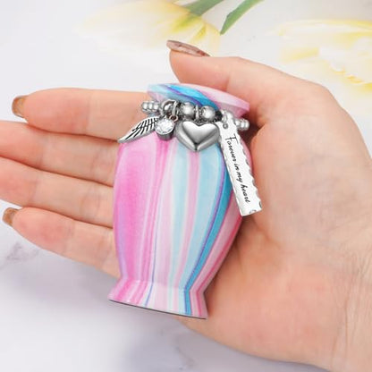 Customize Small Urn for Human Ashes Aluminium Keepsake Memorial | Mini Urn for Ashes, Meaningful Memorial Keepsake Gift, Durable Aluminum Cremation Urn with Elegant Design - style: Soft Pink-Azure-Customize