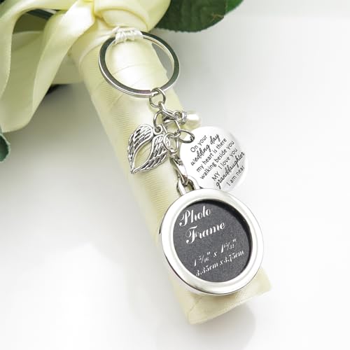 Bridal Wedding Memorial Bouquet Charm Wedding Bouquet Charm for Memory Photo Frame Memorial Keychain - style: On Wedding Day Granddaughter-round