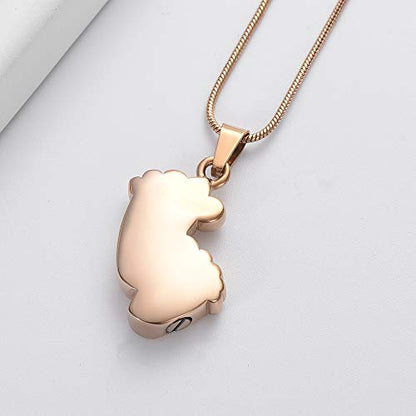 Imrsanl Footprint Cremation Urn Pendant Necklace for Ashes Stainless Steel Mini Urns Jewelry to Holder Ashes Baby Foot Memorial Keepsake - color: Rose Gold