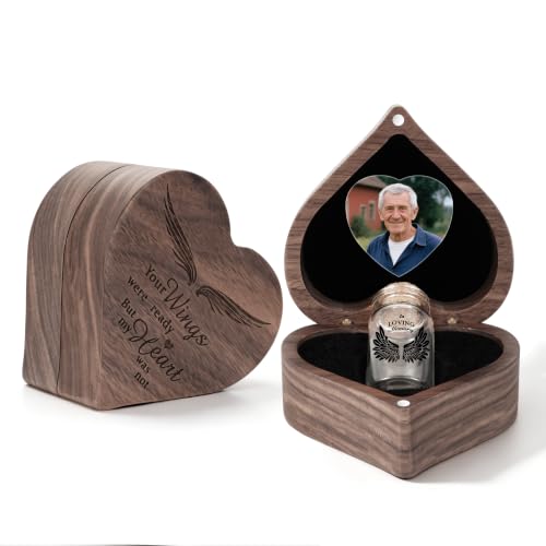 SOITIS Customized Tiny Glass Urn Wooden Heart Box Small Urns for Ashes Wing | Black Wings Ashes Keepsake Urn Small Urns for Human Ashes Mini Urns for Ashes Little Urns Decorative Urn for Women Men - color: Custom-black Wings