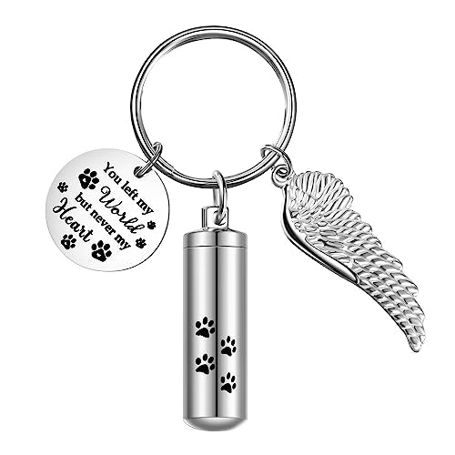 Cylinder Urn Keychain for Ashes Pet Cremation Keychain Dog Ash Necklace Cat Urn Necklace - color: Silver