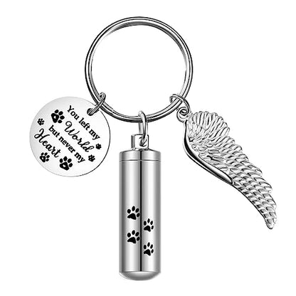 Cylinder Urn Keychain for Ashes Pet Cremation Keychain Dog Ash Necklace Cat Urn Necklace - color: Silver