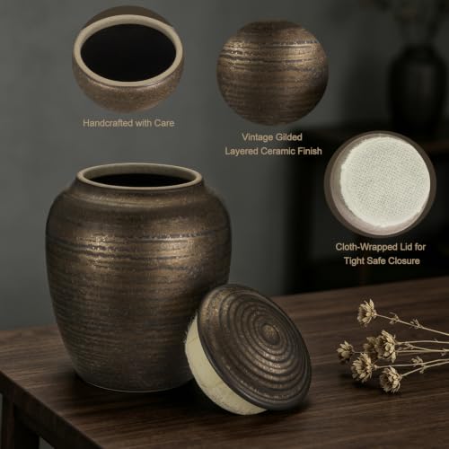 Dletay Small Urns for Human Ashes Gilded Ceramic Cremation Urns for Men Women Funeral Sharing Handcrafted Ashes Keepsake Decorative Memorial Mini Urn for Ashes Pet 3.54Inch