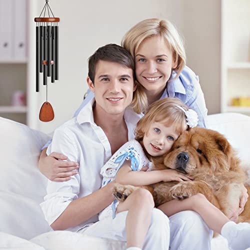 Wind Chimes for Outside Large Outdoor - Memorial Wind Chime Large Deep Tone, Wooden Black Aluminum Chime with 6 Tuned Tubes, Great as a Gift for Home Decor, Patio, Garden and Backyard