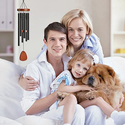 Wind Chimes for Outside Large Outdoor - Memorial Wind Chime Large Deep Tone, Wooden Black Aluminum Chime with 6 Tuned Tubes, Great as a Gift for Home Decor, Patio, Garden and Backyard