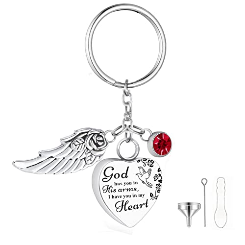 Heart Urn Necklace for Ashes Cremation Jewelry Urn Keychain for Ashes with Birthstone Cremation Keychain - color: January