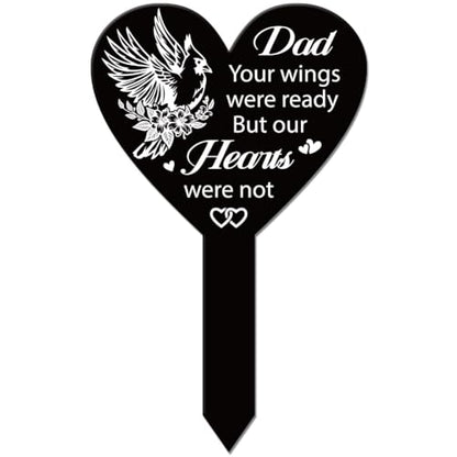 GLOBLELAND Heart Shaped Cardinal Flowers Garden Stake for Father Memorial Remembrance Plaque Stake Cemetery Dad Acrylic Waterproof Sympathy Garden Stakes for Yard Grave Cemetery - style: Cardinal Flower Father
