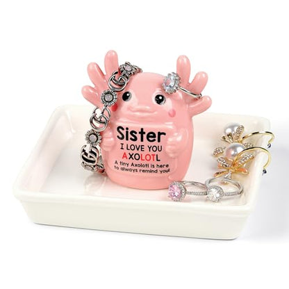 Sister Birthday Gifts for Sister, Pink Ceramic Axolotl Ring Holder Dish - style: Axolotl Sister