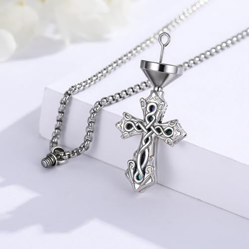925 Sterling Silver Celtic Cross Urn Necklace for Ashes | Memorial Keepsake Cremation Catholic Jewelry for Men Women - color: silver-a