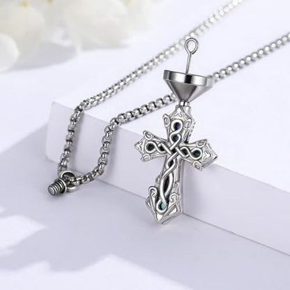 925 Sterling Silver Celtic Cross Urn Necklace for Ashes | Memorial Keepsake Cremation Catholic Jewelry for Men Women - color: silver-a