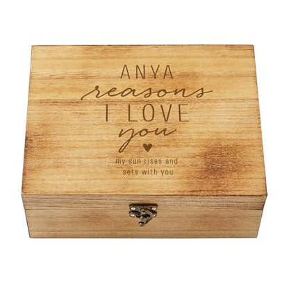 Let's Make Memories Personalized Wooden Keepsake Box With Hinged Lid - Wood Memento Box - Decorative Storage - Home Decor - For Couples, Wedding, Newlyweds - Laser Engraved - Reasons I Love You - style: Reasons I Love You