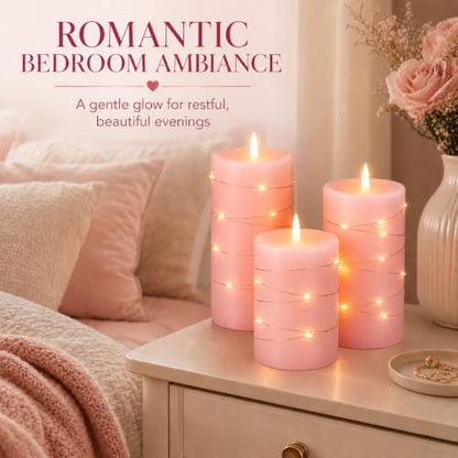 Upinmz Pink Real Wax Flameless Candles, 3-Pack, Remote Timer, String Lights - size: Pink-Wax-3 Pack