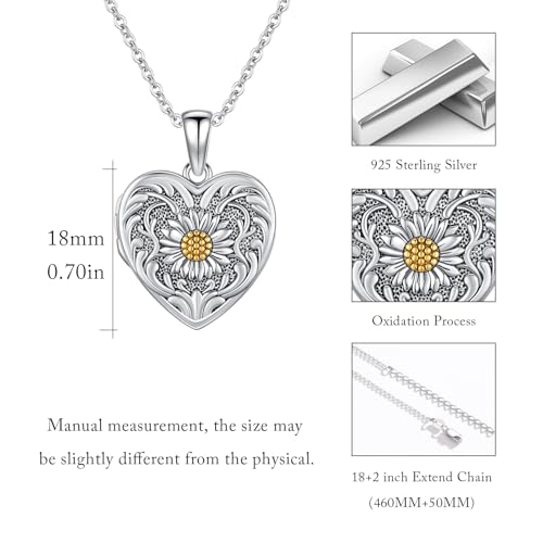 MEDWISE 925 Sterling Silver Locket Necklace That Holds Pictures Photo Necklace Oxidized Rose Flower/Sunflower/Compass/Celtic Heart Pendnat Lockets Gifts for Women Birthday Christmas Gifts - style: H-Custom Daisy