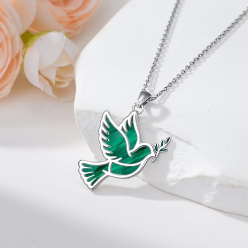 Dove/Hummingbird/Red Cardinal/Dragonfly/Butterfly Necklace 925 Sterling Silver Turquoise/Opal/MoonStone/Crystal/Malachite Bird Necklace Dove Pendant Jewelry for Women Men - color: Dove Malachite