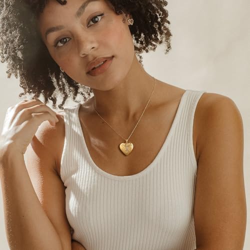 Badu Gold Initial A-Z Necklace for Women Heart Photo Lockets that Hold Picture Love Image Cubic Zirconia Necklace - color: R