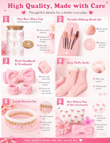 14PCS Gifts for Teen Girls - Gift Basket for Teen Girl, Gifts Trendy Stuff | Back to School Gift, Unique Birthday Gift Sets for Teen Girls, Daughter, Sister, Friend, Sweet 16th 18th 21st, Pink - color: Pink