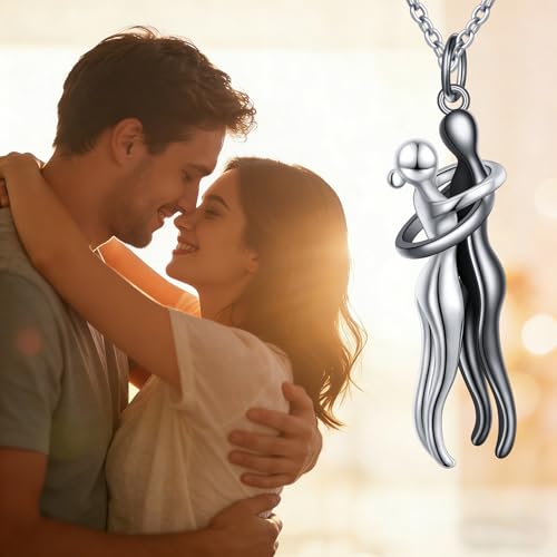 FLYOW S925 Sterling Silver Best Friend Couple Pendant Friendship Sun Moon Lotus Yin Yang Matching Bff Necklace for Women Jewelry - style: Hug