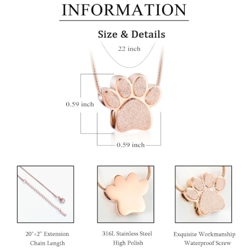 zeqingjw Pet Cremation Jewelry for Ashes Pendant Paw Print Pet Heart Urn Necklace Memorial Keepsake Jewelry for Pet/Dog's/Cat's Ashes - color: Paw-Rose Gold