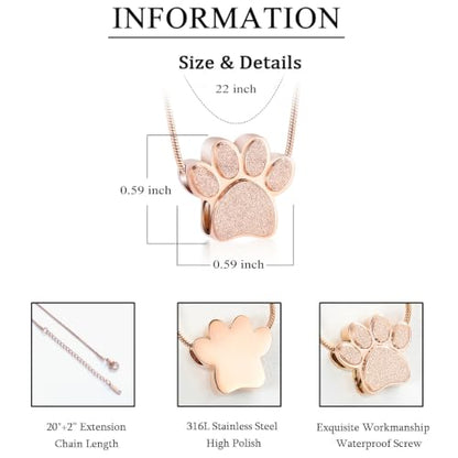 zeqingjw Pet Cremation Jewelry for Ashes Pendant Paw Print Pet Heart Urn Necklace Memorial Keepsake Jewelry for Pet/Dog's/Cat's Ashes - color: Paw-Rose Gold