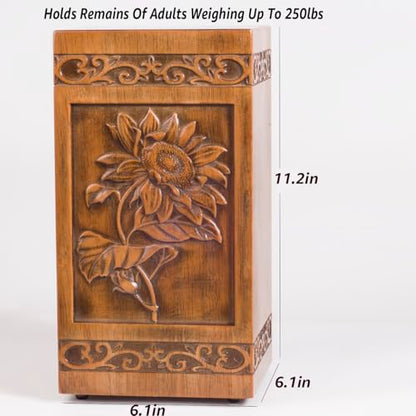 Wooden urns Ashes Human Cremation Adult Wood urn Male dad Burial Large Female Men Adults Box (Sunflower 250lbs)