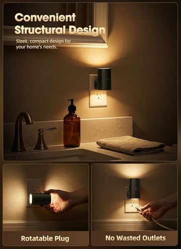 Brightown 2 Pack Black Night Lights with Rotating Plug, Soft White - color: Warm White, size: 2 PACK Black