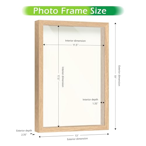 FrameWorks 12" x 18" Natural Oak Wooden Shadow Box Frame – Soft Felt Back, Tempered Glass, and Included Elegant White Ball Push Pins - color: Natural Oak, size: 12"x18"