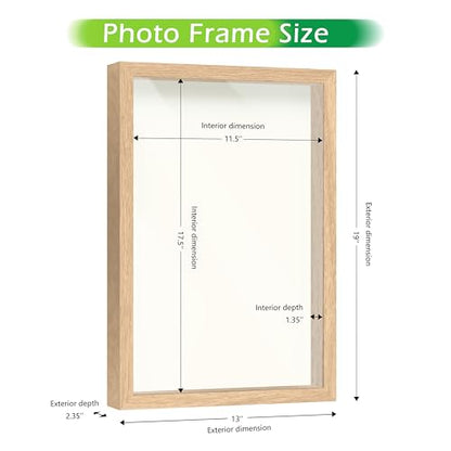 FrameWorks 12" x 18" Natural Oak Wooden Shadow Box Frame – Soft Felt Back, Tempered Glass, and Included Elegant White Ball Push Pins - color: Natural Oak, size: 12"x18"
