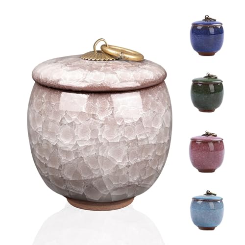 Small Urns for Human Ashes Keepsake, Ceramic Ice Crack Memorial Keepsake Cremation Urns Token Urns Mini Sharing Funeral Urns with Black Premium Box,White - color: White